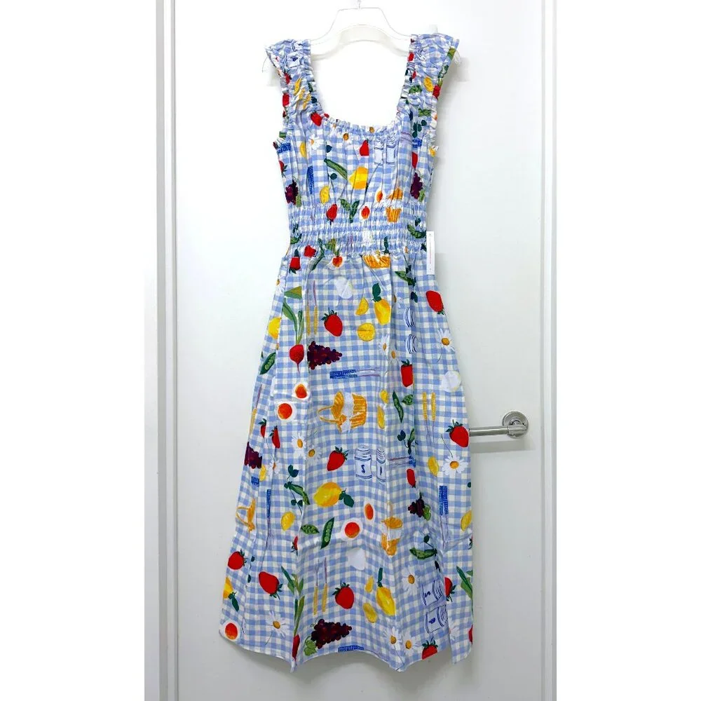 NWT Lisa Says Gah Annie Picnic Alfresco Print Maxi Dress Blue Gingham Food 2XL - Picture 2 of 11